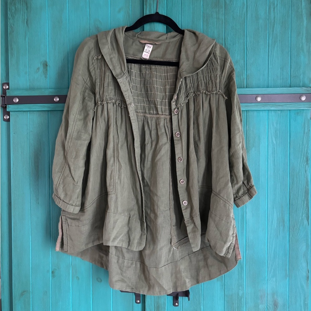 Free People Army Green Linen Jacket